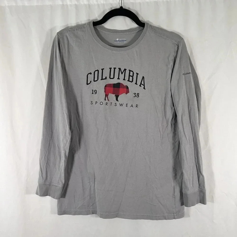 Columbia Shirt Women's Medium Grey Buffalo Plaid Print Long Sleeve Crew Neck